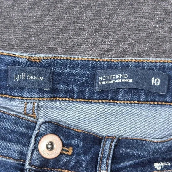 J Jill Boyfriend Straight Leg Ankle Jeans Womens 10 Mid Rise Medium Wash Paint - Picture 3 of 10